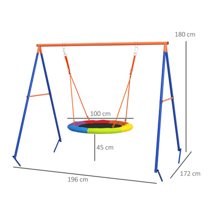 Garden Swing for Children, Nest Swing for 1-2 Children with Reinforced Metal A-Frame, 196x172x180cm, Multicolor