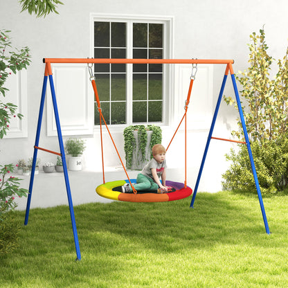 Garden Swing for Children, Nest Swing for 1-2 Children with Reinforced Metal A-Frame, 196x172x180cm, Multicolor