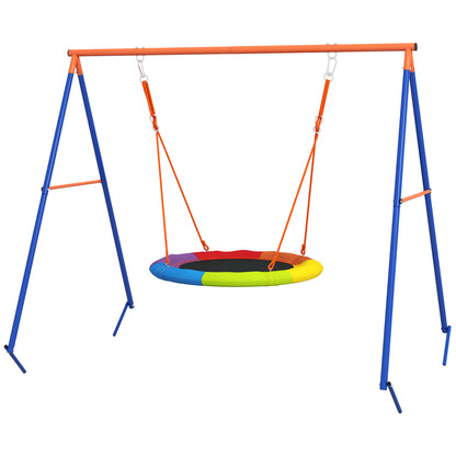 Garden Swing for Children, Nest Swing for 1-2 Children with Reinforced Metal A-Frame, 196x172x180cm, Multicolor