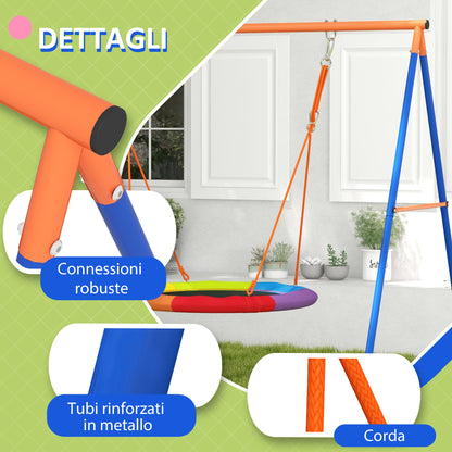 Garden Swing for Children, Nest Swing for 1-2 Children with Reinforced Metal A-Frame, 196x172x180cm, Multicolor