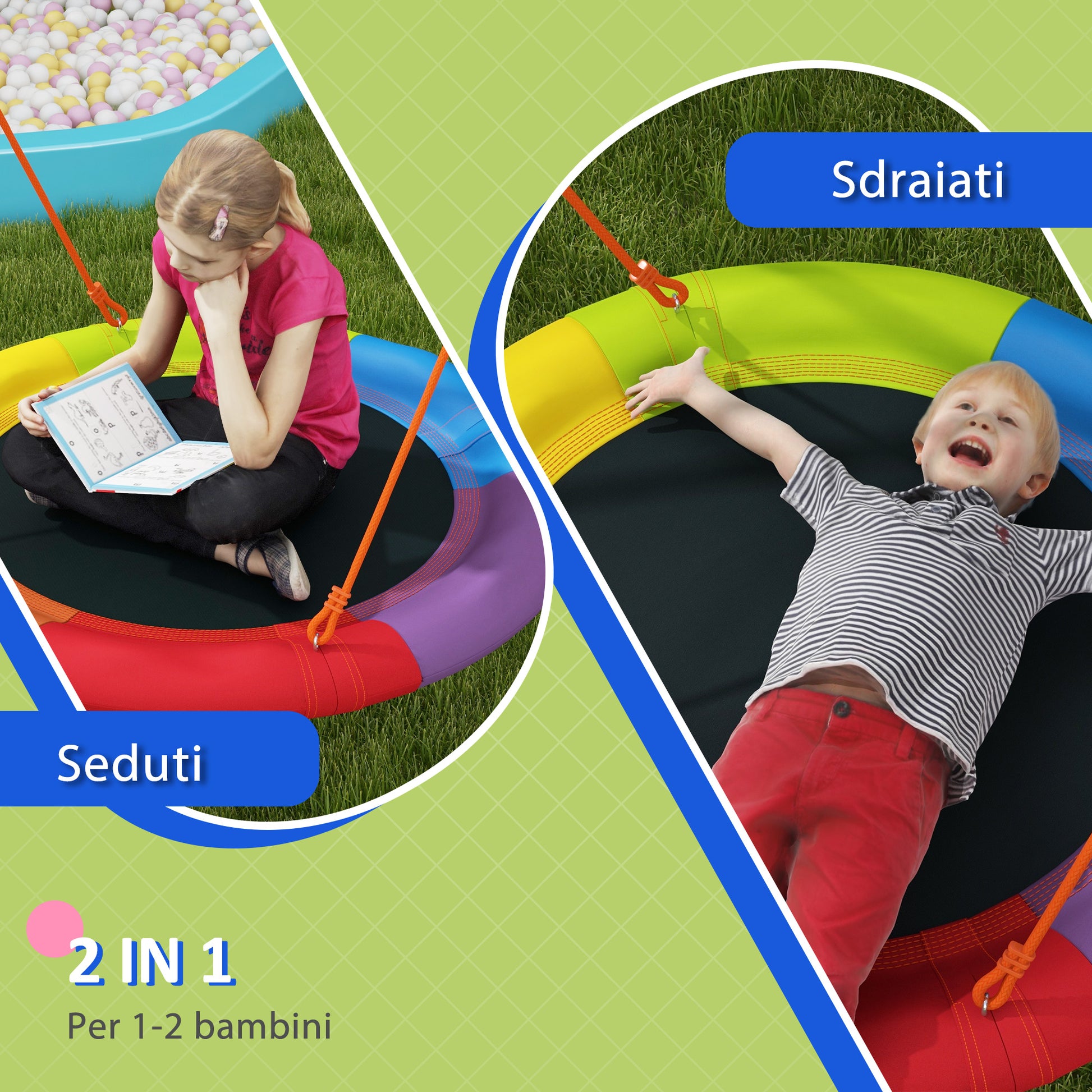 Garden Swing for Children, Nest Swing for 1-2 Children with Reinforced Metal A-Frame, 196x172x180cm, Multicolor