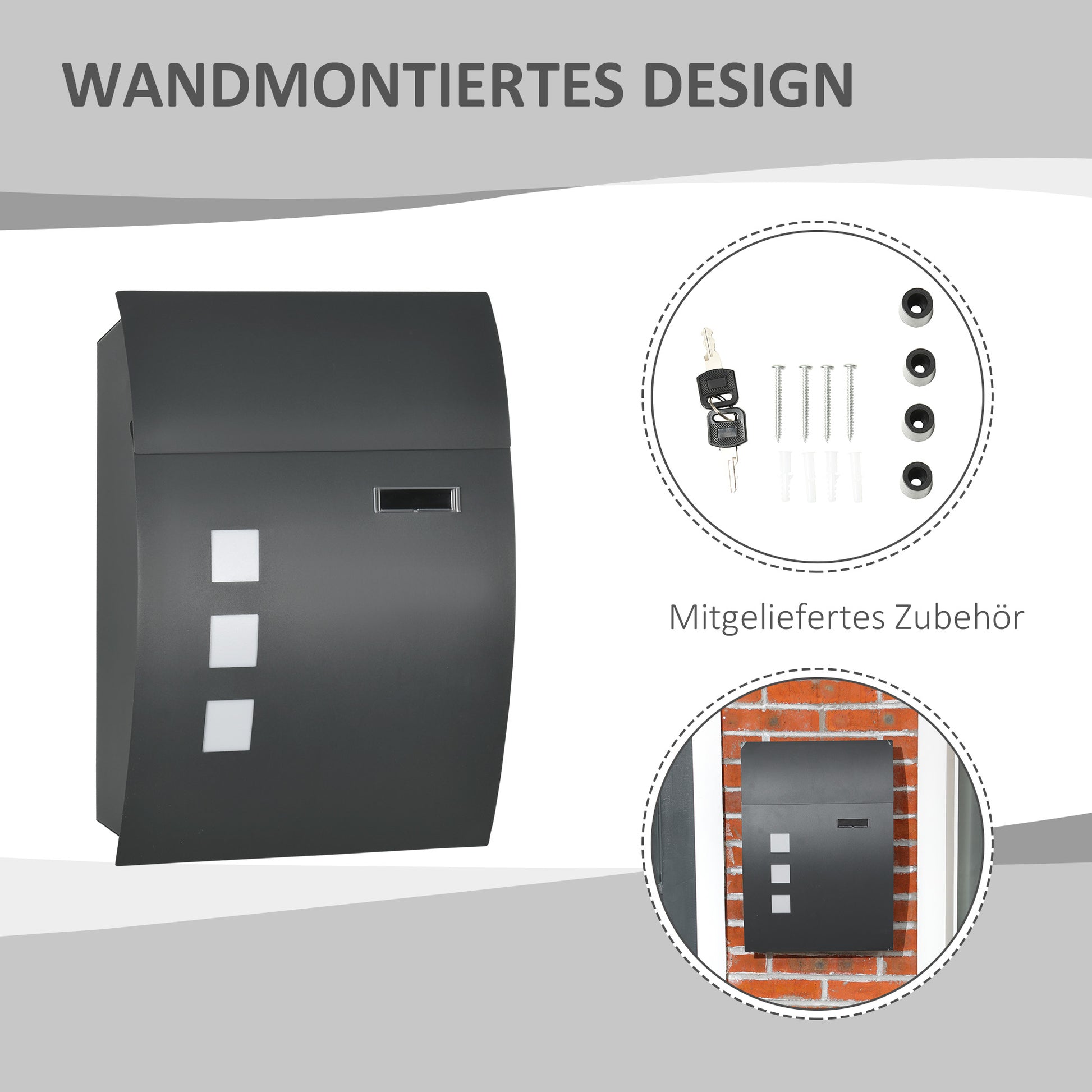 Letterbox Mailbox with Lid, Lock, Wall Mailbox with Window Slot Made of Galvanized Steel, for Outdoor Use, 32 x 10 x 45 cm, Dark Gray