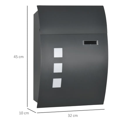 Letterbox Mailbox with Lid, Lock, Wall Mailbox with Window Slot Made of Galvanized Steel, for Outdoor Use, 32 x 10 x 45 cm, Dark Gray