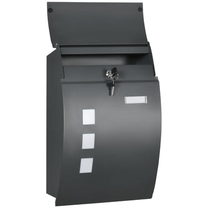 Letterbox Mailbox with Lid, Lock, Wall Mailbox with Window Slot Made of Galvanized Steel, for Outdoor Use, 32 x 10 x 45 cm, Dark Gray