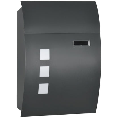 Letterbox Mailbox with Lid, Lock, Wall Mailbox with Window Slot Made of Galvanized Steel, for Outdoor Use, 32 x 10 x 45 cm, Dark Gray