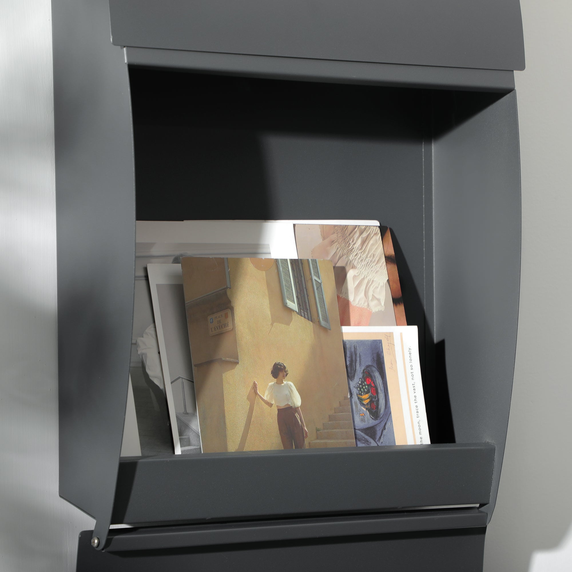 Letterbox Mailbox with Lid, Lock, Wall Mailbox with Window Slot Made of Galvanized Steel, for Outdoor Use, 32 x 10 x 45 cm, Dark Gray