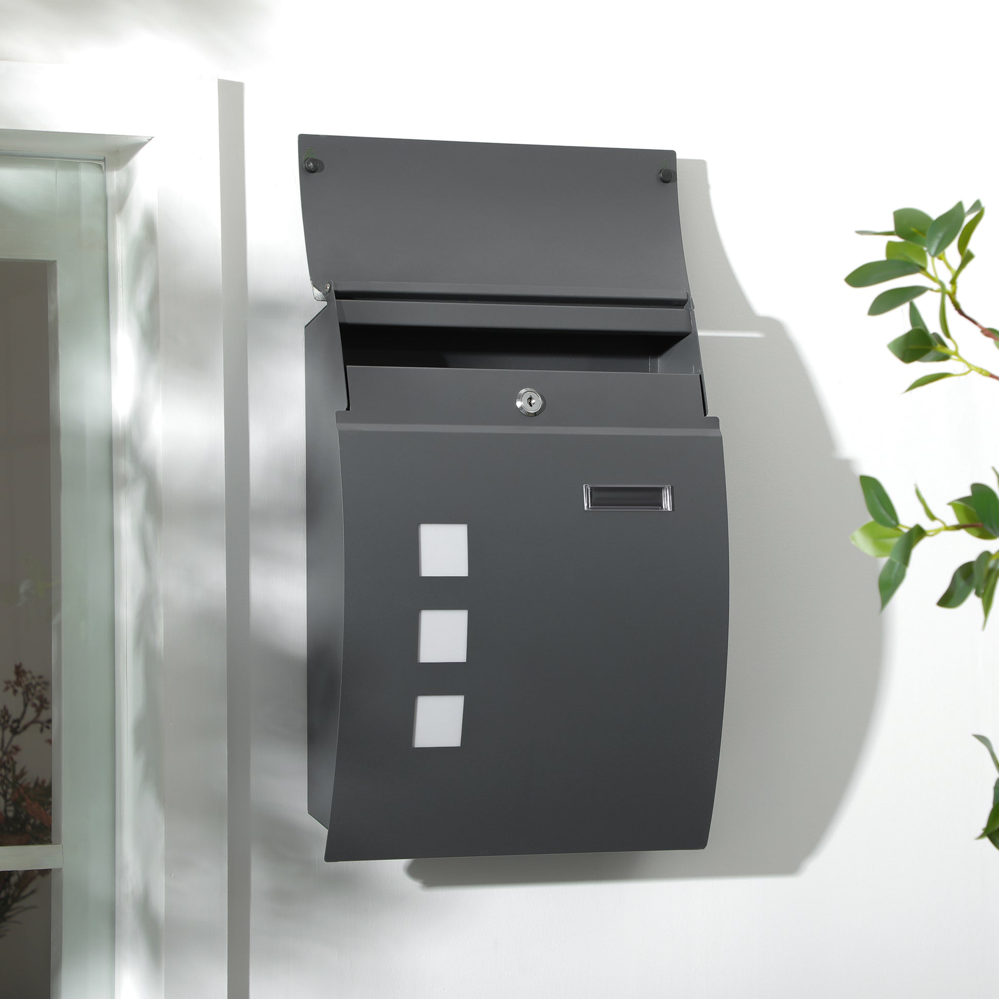 Letterbox Mailbox with Lid, Lock, Wall Mailbox with Window Slot Made of Galvanized Steel, for Outdoor Use, 32 x 10 x 45 cm, Dark Gray