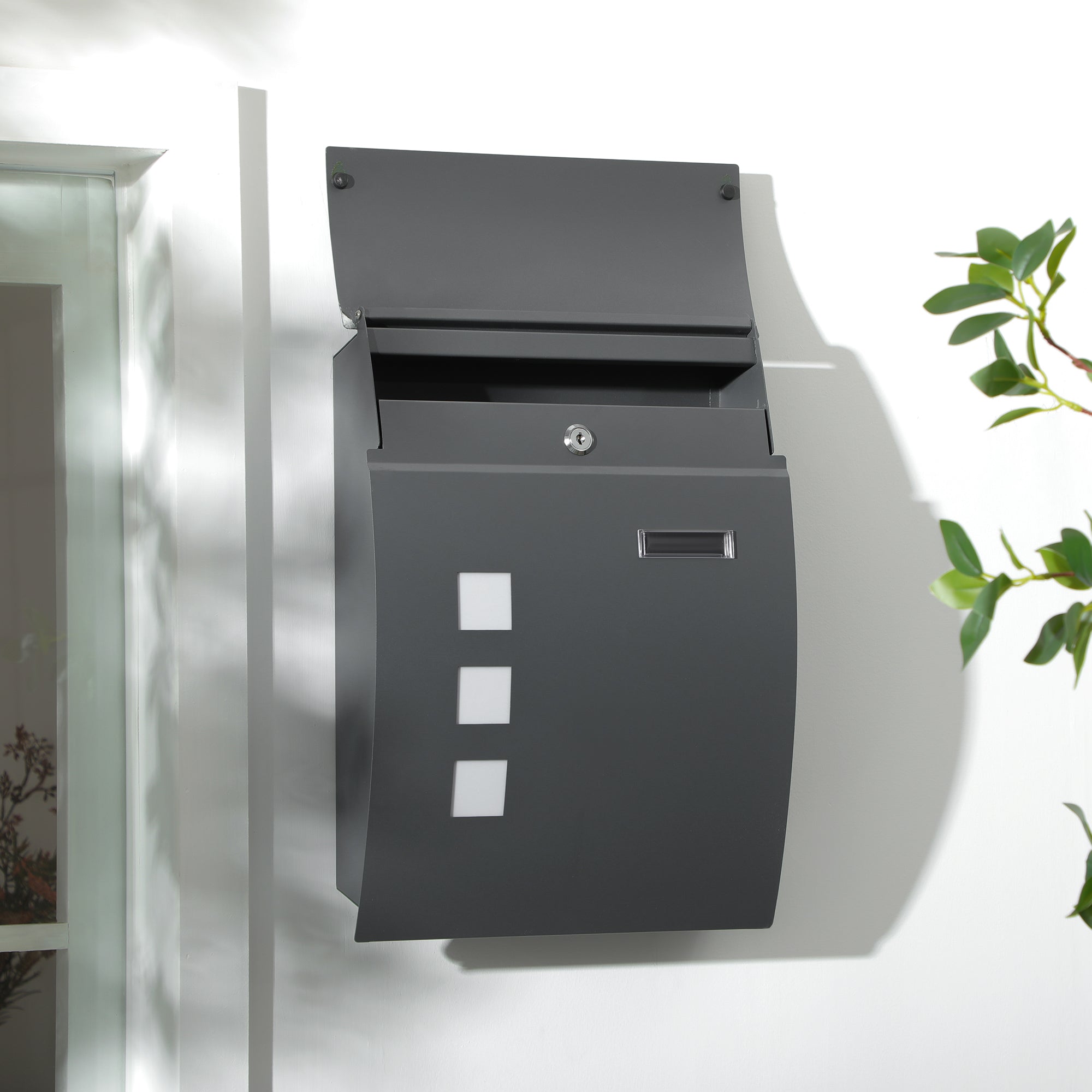 Letterbox Mailbox with Lid, Lock, Wall Mailbox with Window Slot Made of Galvanized Steel, for Outdoor Use, 32 x 10 x 45 cm, Dark Gray