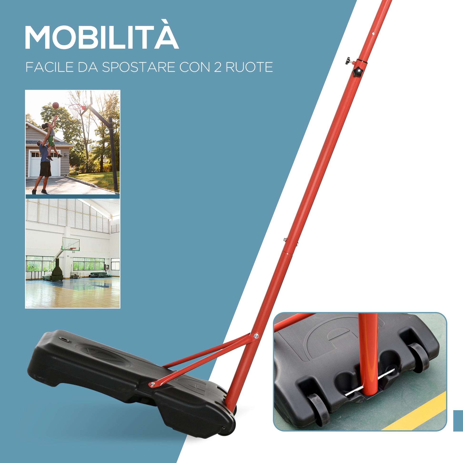 Portable Basketball Hoop Outdoor Basketball Basket with Adjustable Height 193.5-248.5cm and Fillable Base with Water or Sand, Steel and Nylon 74x127x193.5-248.5cm