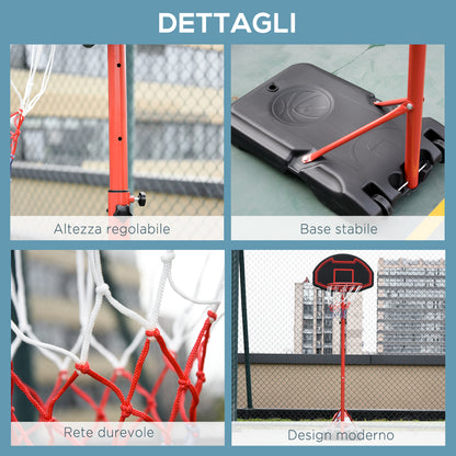 Portable Basketball Hoop Outdoor Basketball Basket with Adjustable Height 193.5-248.5cm and Fillable Base with Water or Sand, Steel and Nylon 74x127x193.5-248.5cm