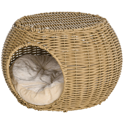 Cat House Bed Cat Basket Cat House in Rattan-style Woven Resin Imitation Rattan Soft Cushion Ø 40 x 30 cm light brown
