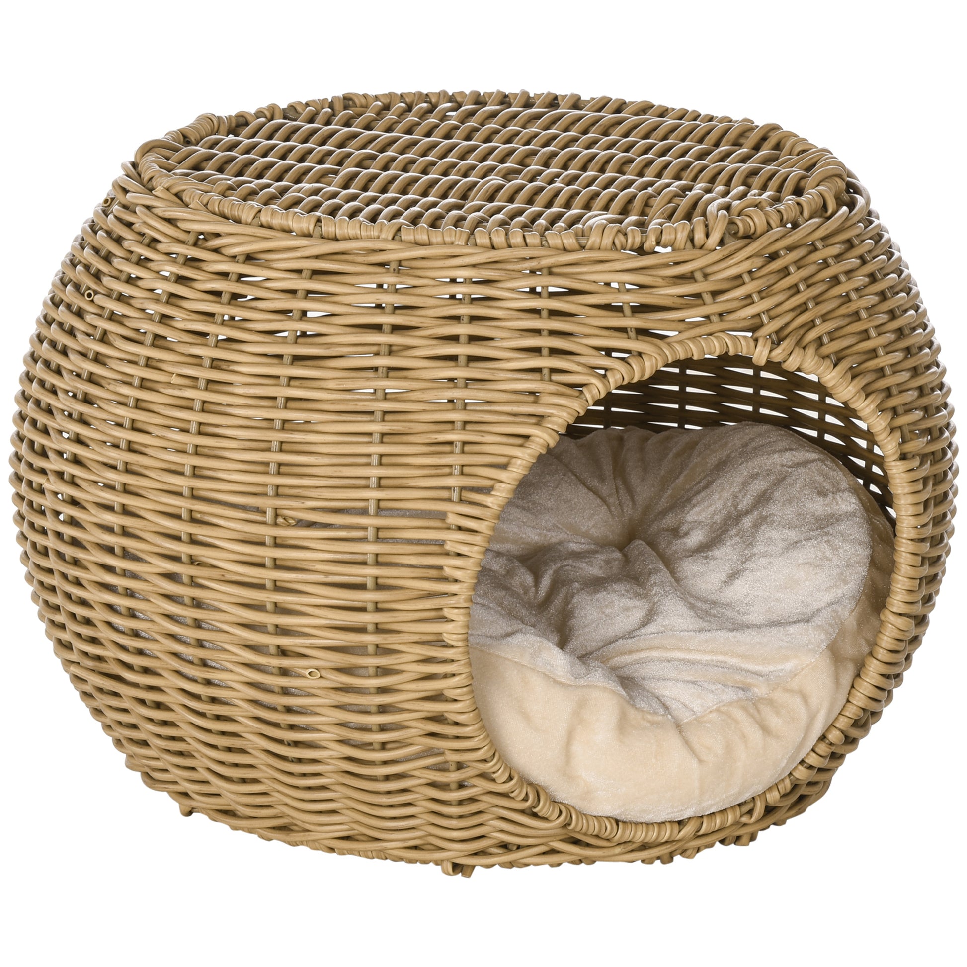Cat House Bed Cat Basket Cat House in Rattan-style Woven Resin Imitation Rattan Soft Cushion Ø 40 x 30 cm light brown