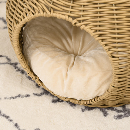Cat House Bed Cat Basket Cat House in Rattan-style Woven Resin Imitation Rattan Soft Cushion Ø 40 x 30 cm light brown