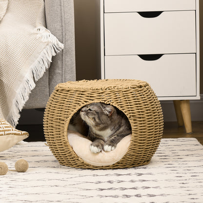 Cat House Bed Cat Basket Cat House in Rattan-style Woven Resin Imitation Rattan Soft Cushion Ø 40 x 30 cm light brown