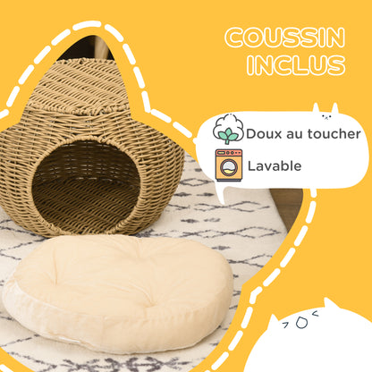 Cat House Bed Cat Basket Cat House in Rattan-style Woven Resin Imitation Rattan Soft Cushion Ø 40 x 30 cm light brown