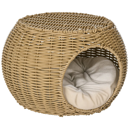 Cat House Bed Cat Basket Cat House in Rattan-style Woven Resin Imitation Rattan Soft Cushion Ø 40 x 30 cm light brown