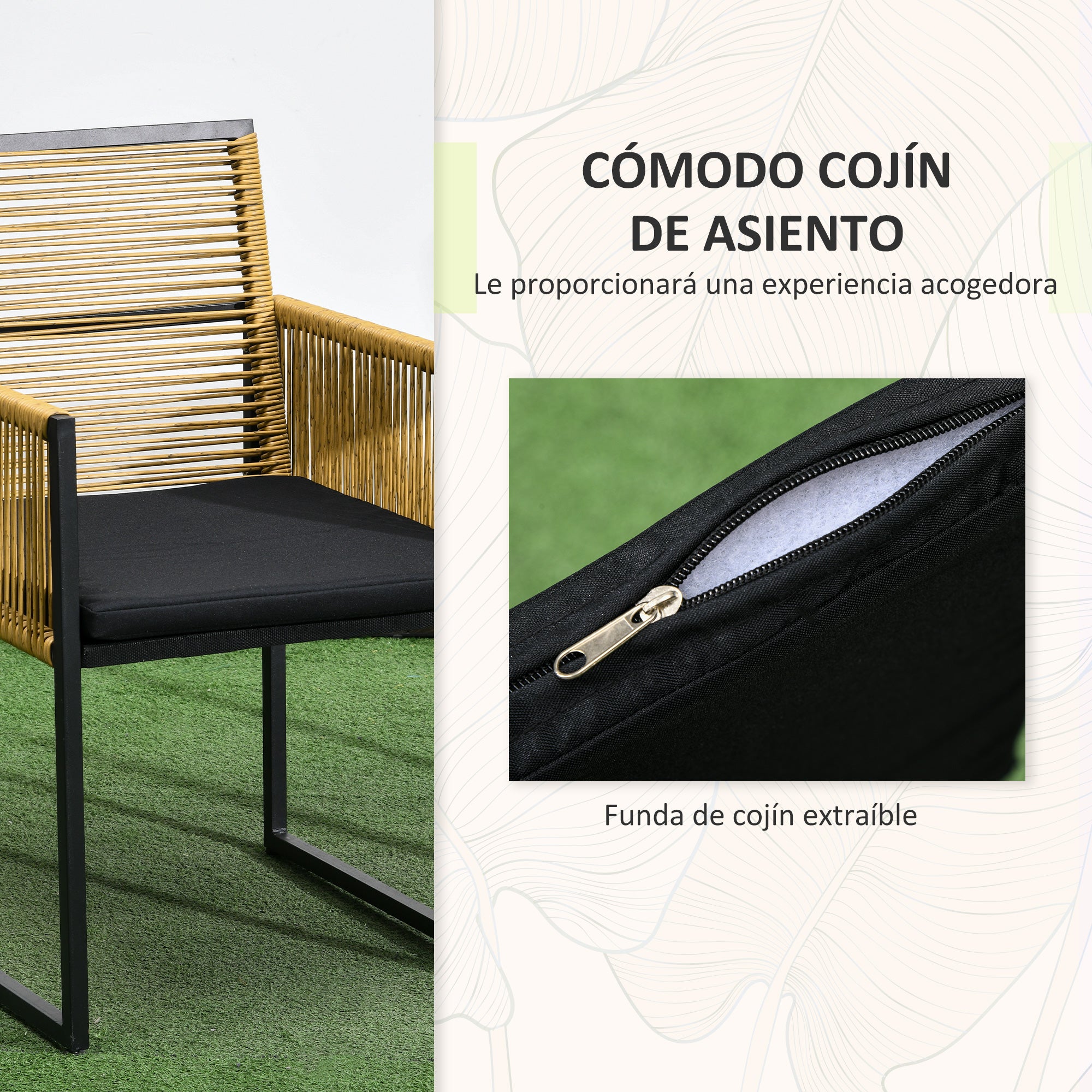 3-Piece Garden Furniture Set with Folding Backrest Chairs and Glass Table Nested Design for Terrace Patio Natural and Black
