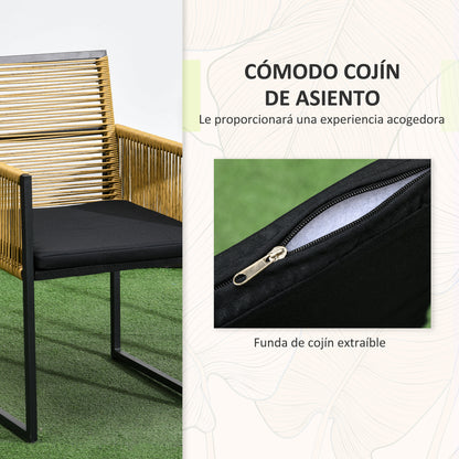 3-Piece Garden Furniture Set with Folding Backrest Chairs and Glass Table Nested Design for Terrace Patio Natural and Black