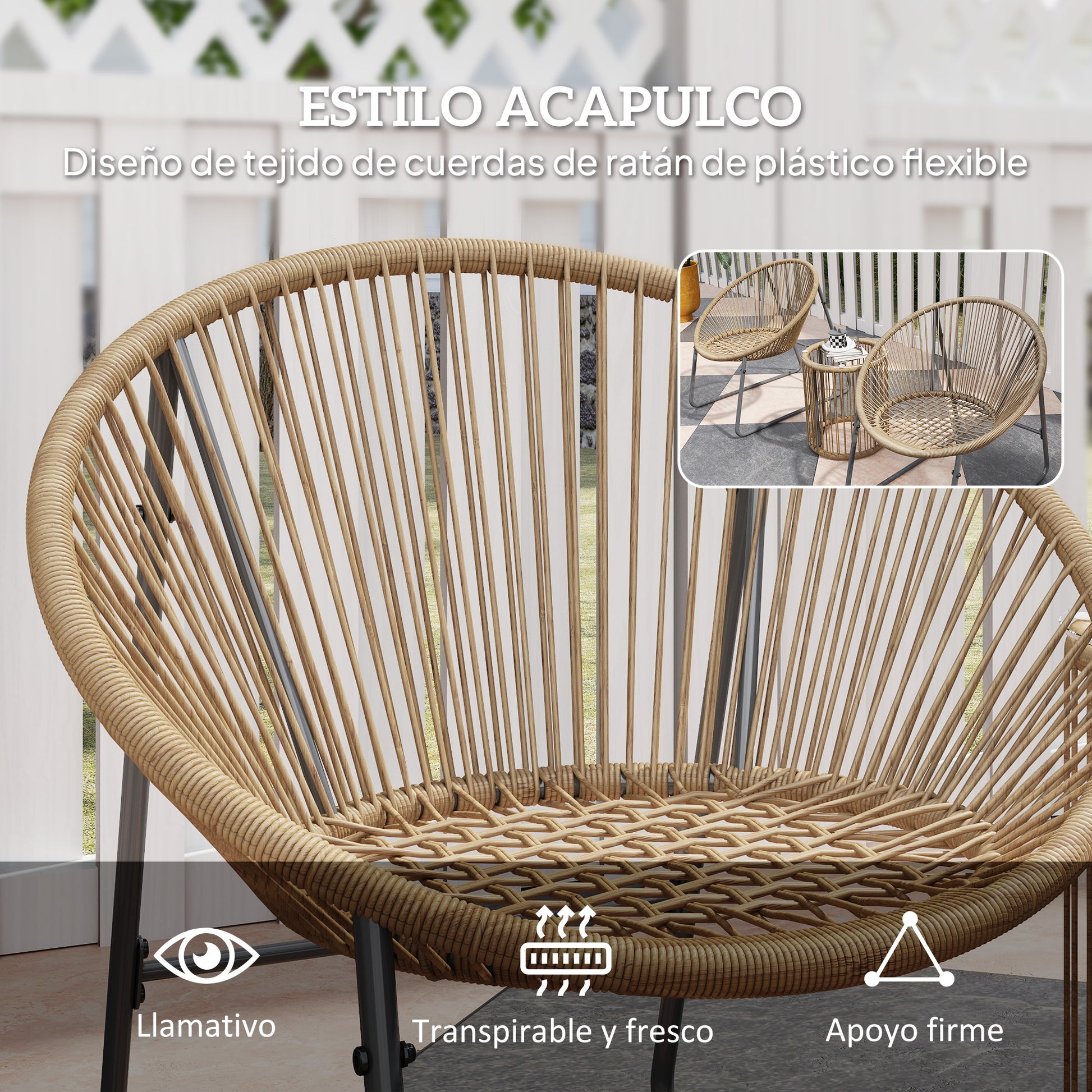 3-Piece Outdoor Garden Set with 2 Chairs and Glass Top Rattan Table with Cushions for Balcony Terrace Natural Wood