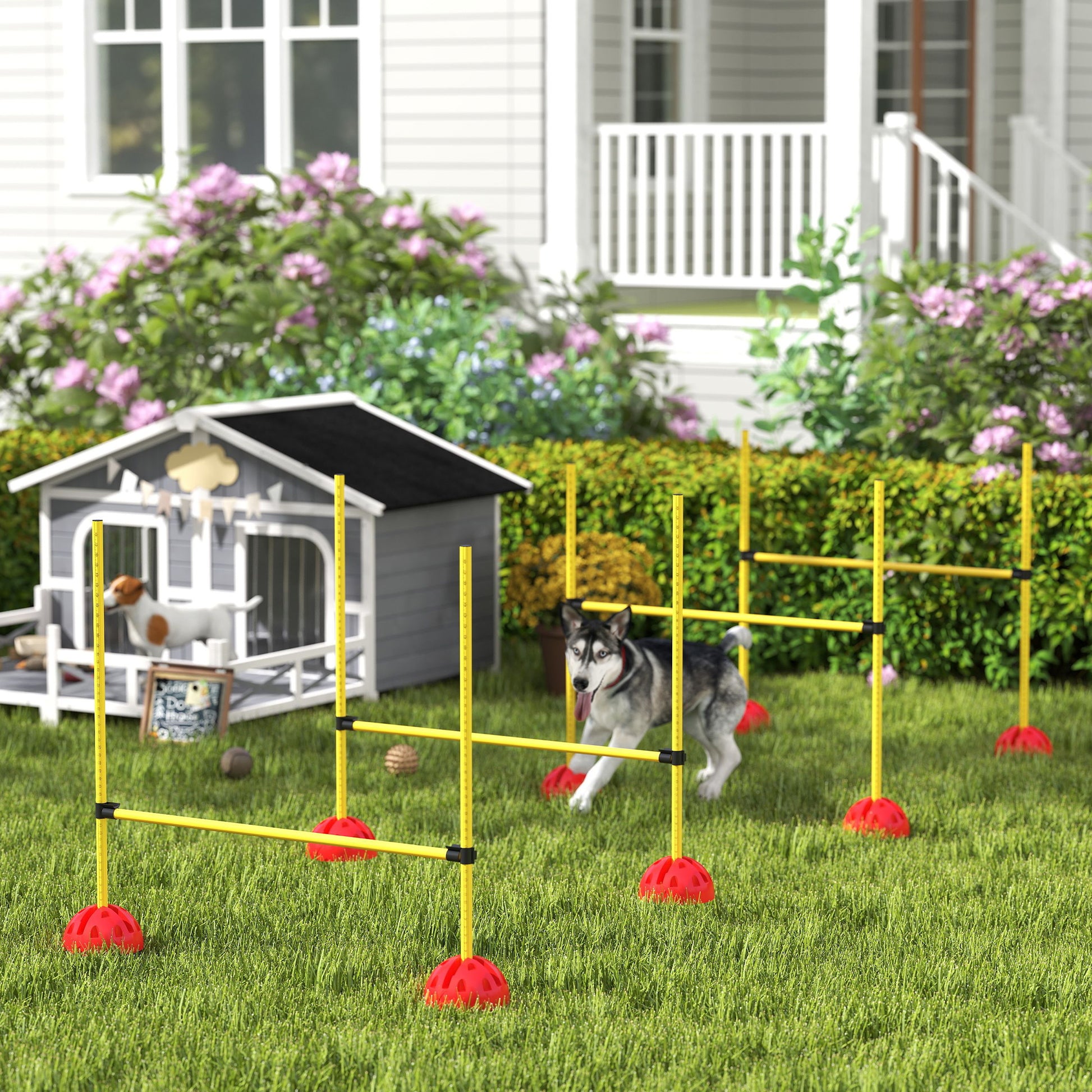 Agility Set Dogs 4-Piece Fillable Agility Equipment for Dog Training Adjustable Hurdles Set with Carrying Bag Training Accessories Coordination Training for Games Training