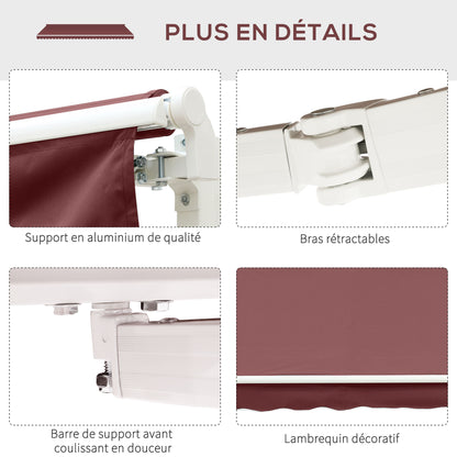 Retractable Manual Awning Adjustable Angle Aluminum Waterproof Polyester 3.5 x 2.5 m Red