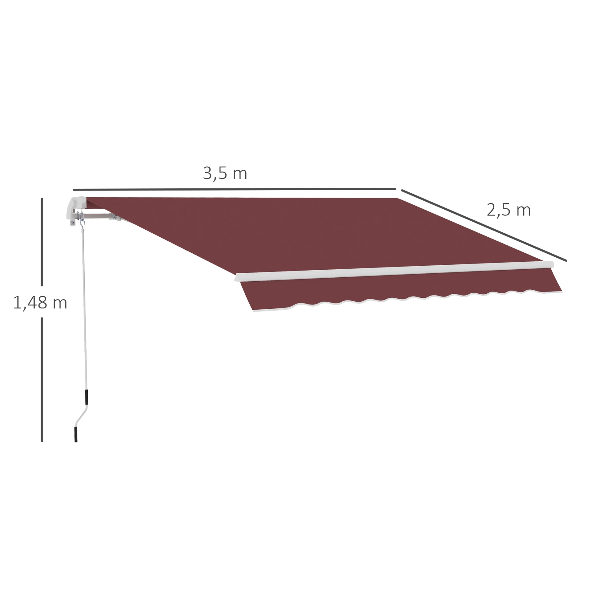 Retractable Manual Awning Adjustable Angle Aluminum Waterproof Polyester 3.5 x 2.5 m Red