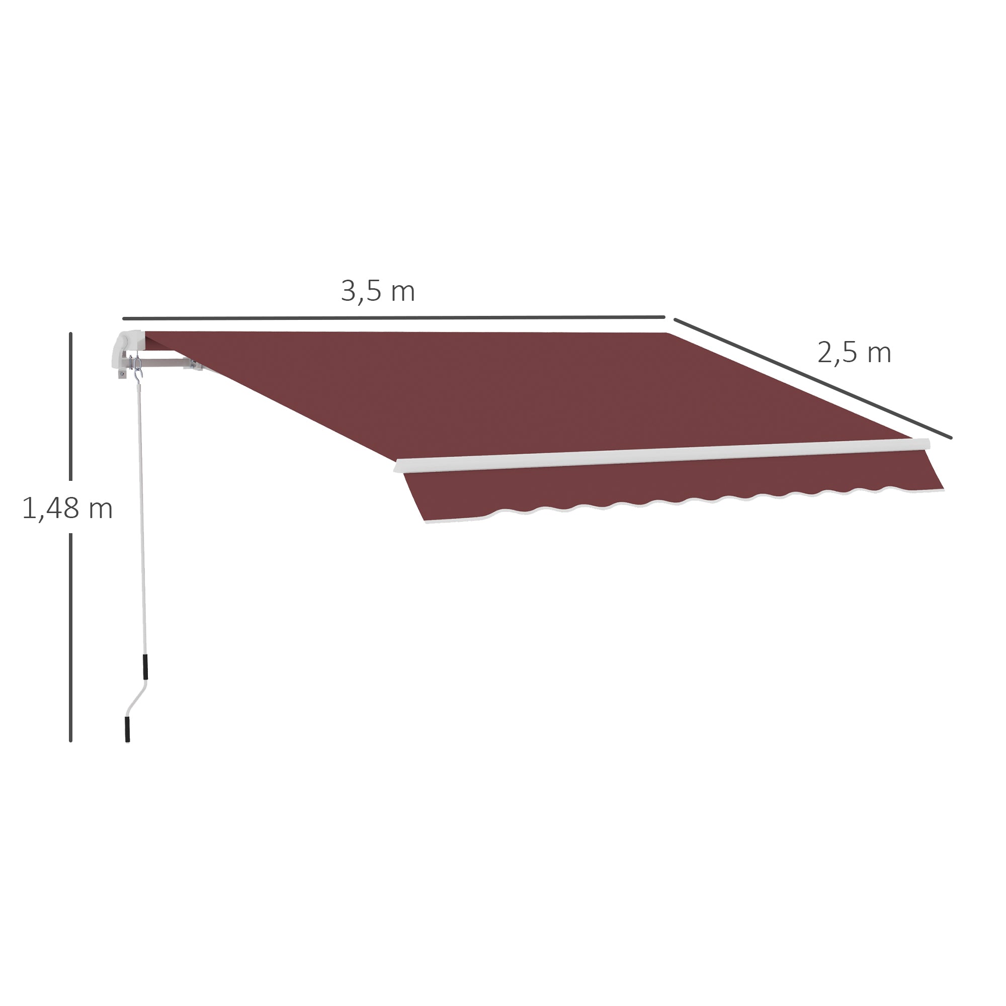 Retractable Manual Awning Adjustable Angle Aluminum Waterproof Polyester 3.5 x 2.5 m Red