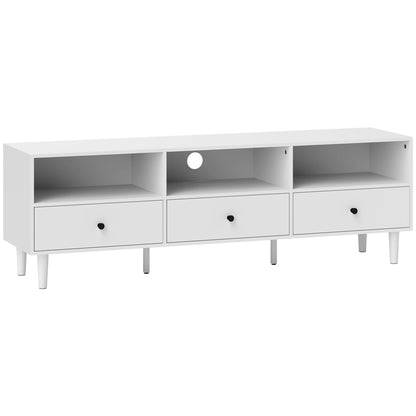 TV Cabinet TV Stand with Drawers, 3 Open Compartments 140 cm long TV Console with Cable Management for TV up to 75 inches TV Table for Living Room White 140x34x45cm