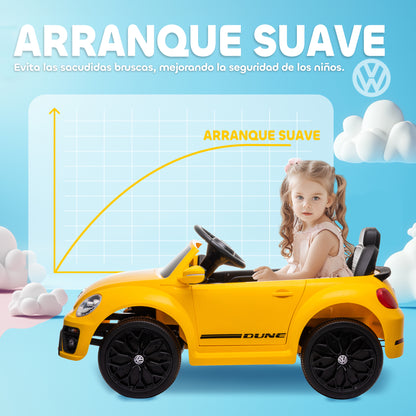 Electric Car for Children 3+ Years Volkswagen Beetle Kids Car with 12V Battery Remote Control Headlights Horn and Music Yellow