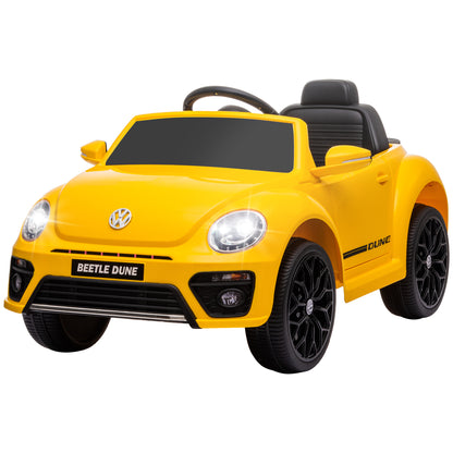 Electric Car for Children 3+ Years Volkswagen Beetle Kids Car with 12V Battery Remote Control Headlights Horn and Music Yellow
