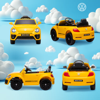 Electric Car for Children 3+ Years Volkswagen Beetle Kids Car with 12V Battery Remote Control Headlights Horn and Music Yellow