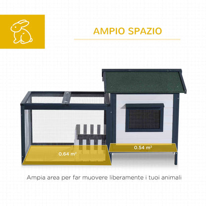 Outdoor and Indoor Rabbit Hutch, Rabbit Cage with Waterproof Roof, House and Exercise Area, Fir Wood Rabbit Hutch, 151x78x84.5 cm, Green and White