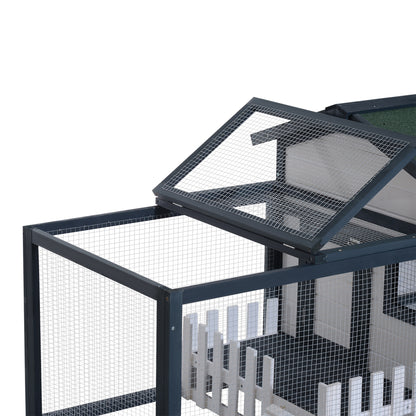 Outdoor and Indoor Rabbit Hutch, Rabbit Cage with Waterproof Roof, House and Exercise Area, Fir Wood Rabbit Hutch, 151x78x84.5 cm, Green and White