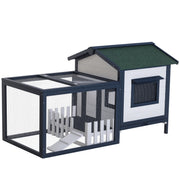 Outdoor and Indoor Rabbit Hutch, Rabbit Cage with Waterproof Roof, House and Exercise Area, Fir Wood Rabbit Hutch, 151x78x84.5 cm, Green and White