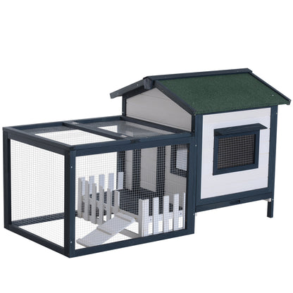 Outdoor and Indoor Rabbit Hutch, Rabbit Cage with Waterproof Roof, House and Exercise Area, Fir Wood Rabbit Hutch, 151x78x84.5 cm, Green and White