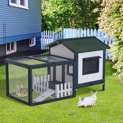 Outdoor and Indoor Rabbit Hutch, Rabbit Cage with Waterproof Roof, House and Exercise Area, Fir Wood Rabbit Hutch, 151x78x84.5 cm, Green and White