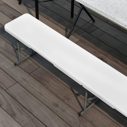 Folding Garden Bench 3-Seater Outdoor Bench with Steel Frame Load 360 kg for Patio Terrace Balcony Camping 183x28x43 cm White