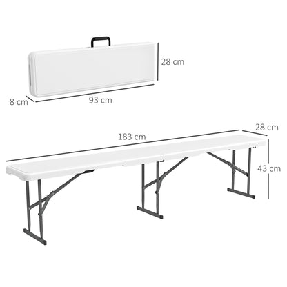 Folding Garden Bench 3-Seater Outdoor Bench with Steel Frame Load 360 kg for Patio Terrace Balcony Camping 183x28x43 cm White