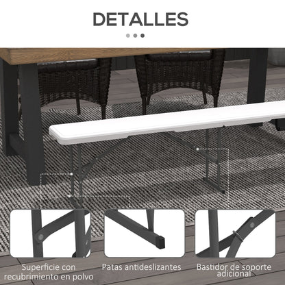 Folding Garden Bench 3-Seater Outdoor Bench with Steel Frame Load 360 kg for Patio Terrace Balcony Camping 183x28x43 cm White