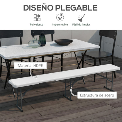 Folding Garden Bench 3-Seater Outdoor Bench with Steel Frame Load 360 kg for Patio Terrace Balcony Camping 183x28x43 cm White