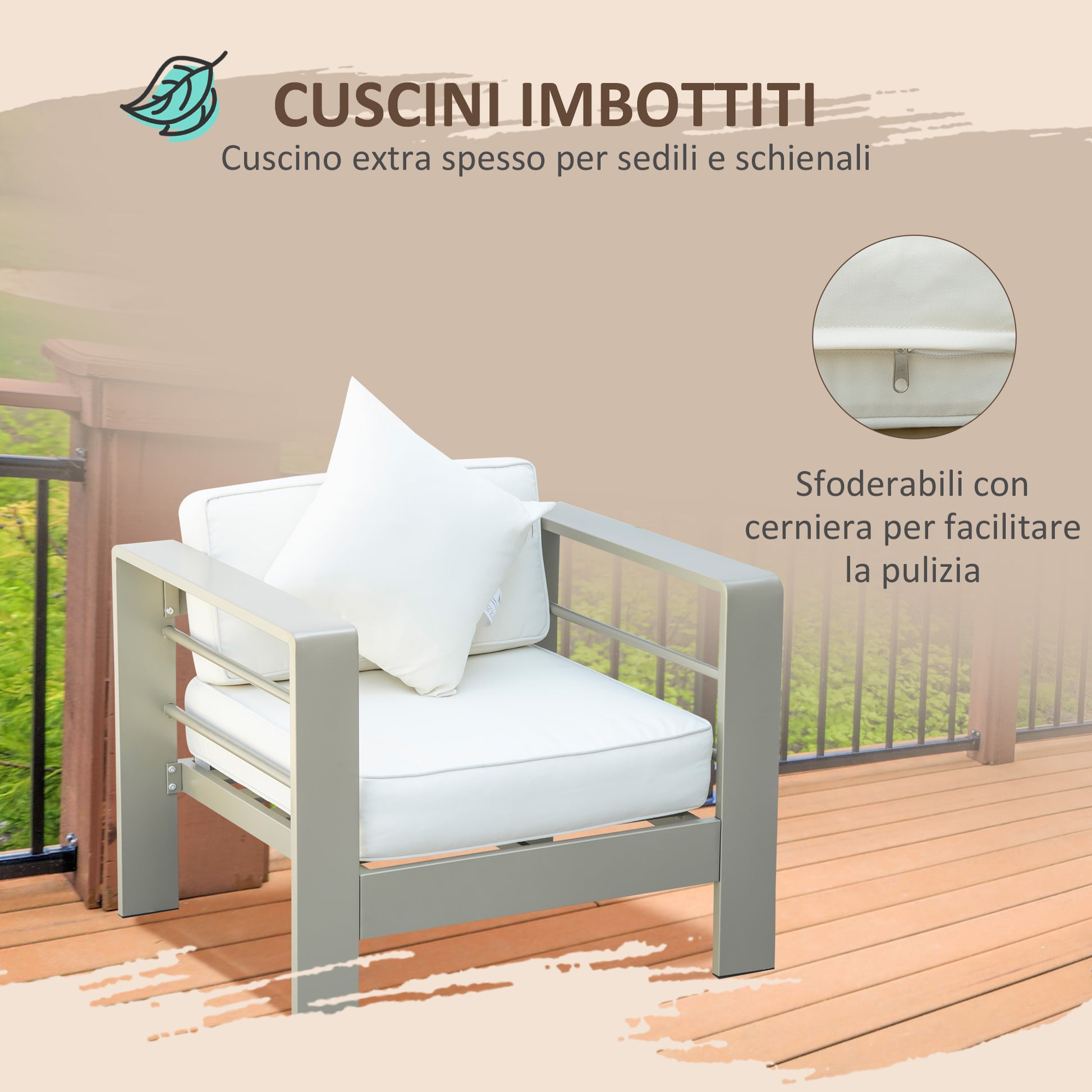 4 Piece Garden Lounge Set with Loveseat, 2 Armchairs, and Glass Top Coffee Table, Removable Padded Cushions, Gold