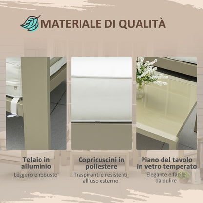 4 Piece Garden Lounge Set with Loveseat, 2 Armchairs, and Glass Top Coffee Table, Removable Padded Cushions, Gold