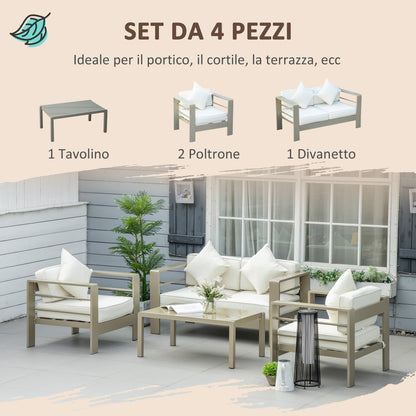 4 Piece Garden Lounge Set with Loveseat, 2 Armchairs, and Glass Top Coffee Table, Removable Padded Cushions, Gold