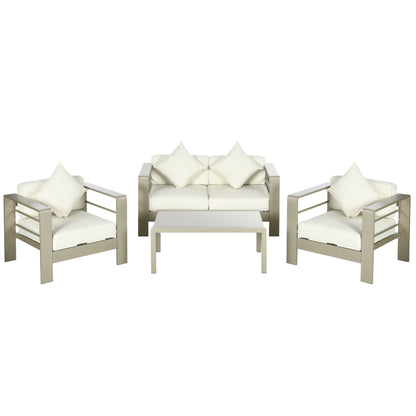 4 Piece Garden Lounge Set with Loveseat, 2 Armchairs, and Glass Top Coffee Table, Removable Padded Cushions, Gold