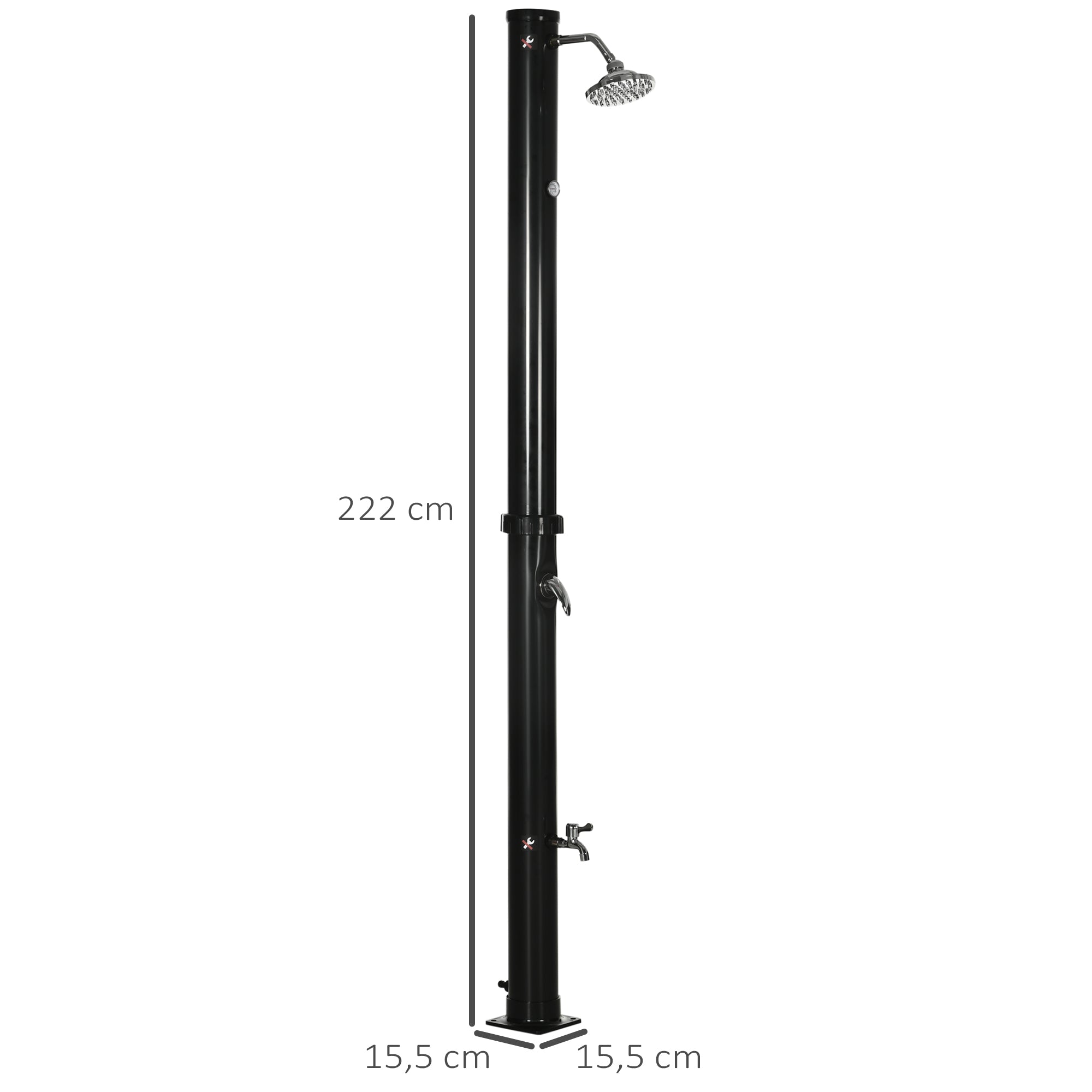20L Garden Solar Shower Outdoor Shower with Round Shower Head Hot Water Tap Max. 60℃ and Foot Shower for Pool Patio Beach 15.5x15.5x222 cm Black