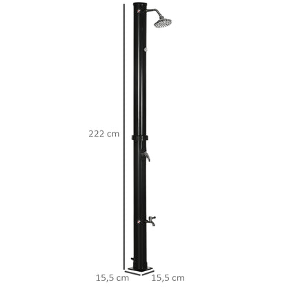 20L Garden Solar Shower Outdoor Shower with Round Shower Head Hot Water Tap Max. 60℃ and Foot Shower for Pool Patio Beach 15.5x15.5x222 cm Black