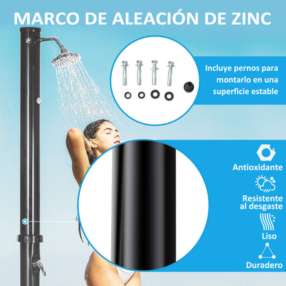 20L Garden Solar Shower Outdoor Shower with Round Shower Head Hot Water Tap Max. 60℃ and Foot Shower for Pool Patio Beach 15.5x15.5x222 cm Black