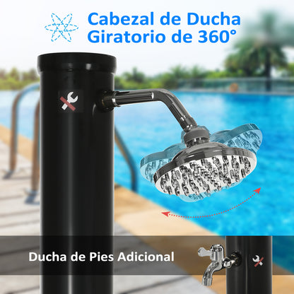 20L Garden Solar Shower Outdoor Shower with Round Shower Head Hot Water Tap Max. 60℃ and Foot Shower for Pool Patio Beach 15.5x15.5x222 cm Black
