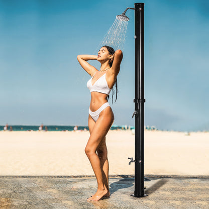 20L Garden Solar Shower Outdoor Shower with Round Shower Head Hot Water Tap Max. 60℃ and Foot Shower for Pool Patio Beach 15.5x15.5x222 cm Black