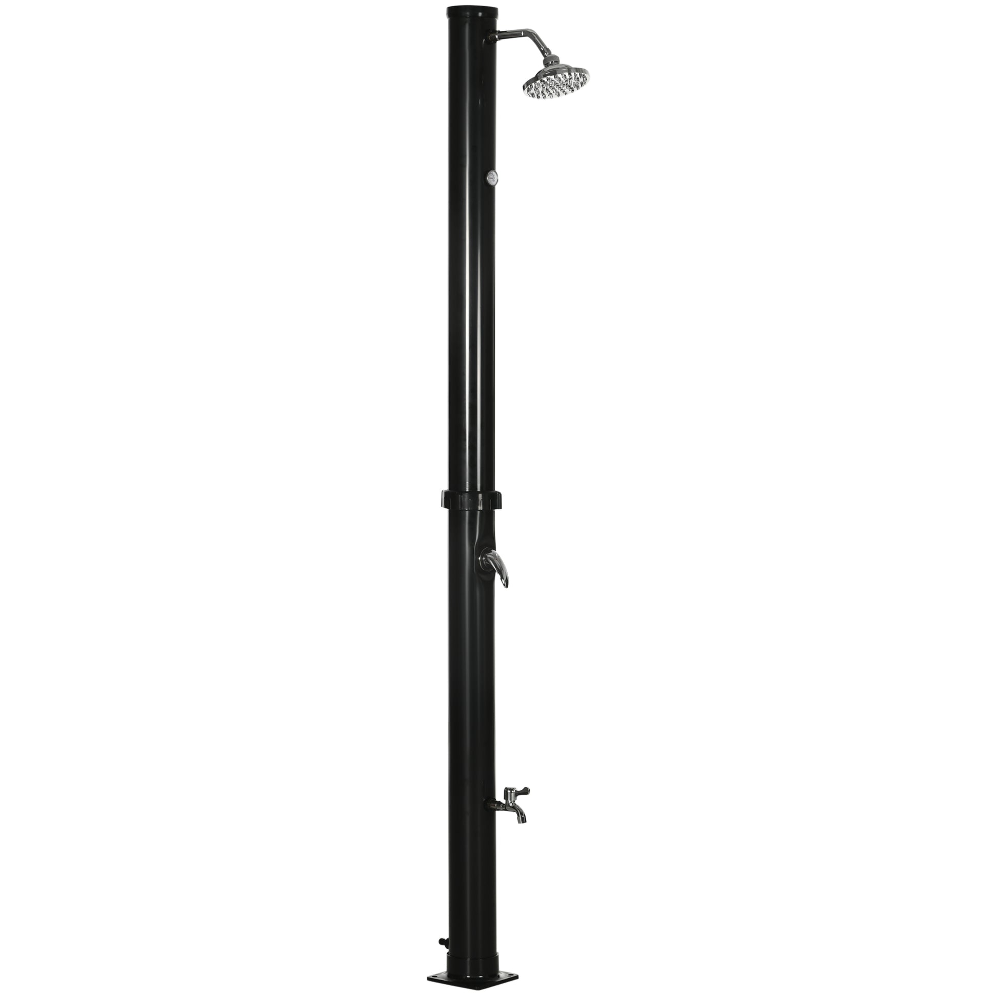 20L Garden Solar Shower Outdoor Shower with Round Shower Head Hot Water Tap Max. 60℃ and Foot Shower for Pool Patio Beach 15.5x15.5x222 cm Black